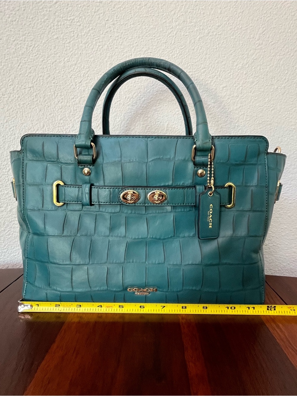 COACH Blake Teal Croc-Embossed Leather Carryall Satchel F37099 - Picture 12 of 13
